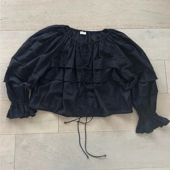 NEW ULLA JOHNSON cora puff blouse in noir 2 - Picture 7 of 10